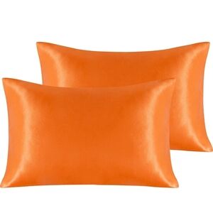 Vibrant Orange Satin Pillowcase Duo